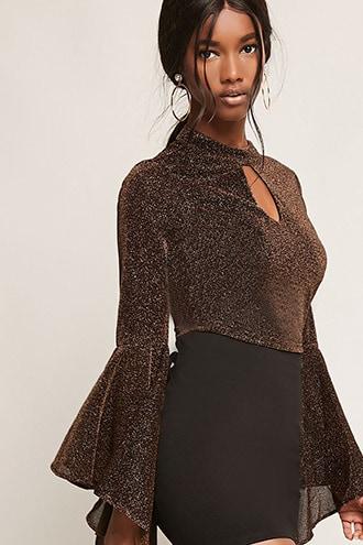 Forever21 Glitter Bell-sleeve Top