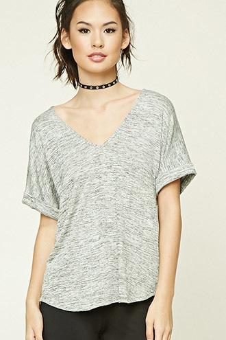 Forever21 Women's  Marled Knit V-neck Tee
