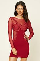 Forever21 Women's  Burgundy Embroidered Bodycon Dress