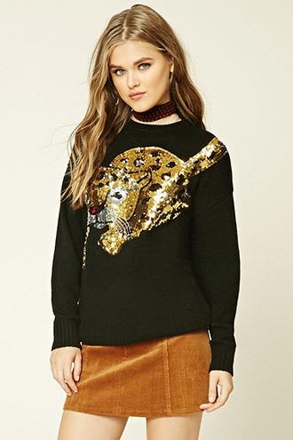 Forever21 Women's  Sequined Leopard Sweater