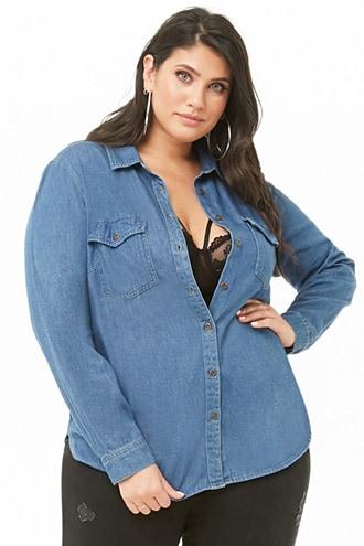 Forever21 Plus Size Denim Button-front Shirt