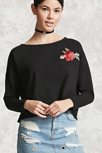 Forever21 Rose Embroidered Graphic Top