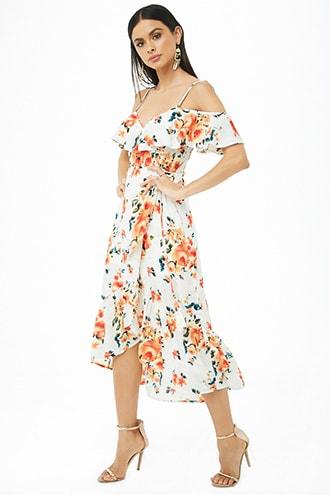 Forever21 Floral Open-shoulder High-low Dress