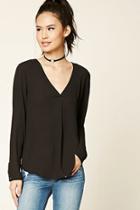 Forever21 Women's  Black V-neck Pleated Top