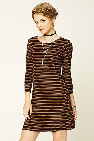 Forever21 Women's  Black Striped Swing Dress