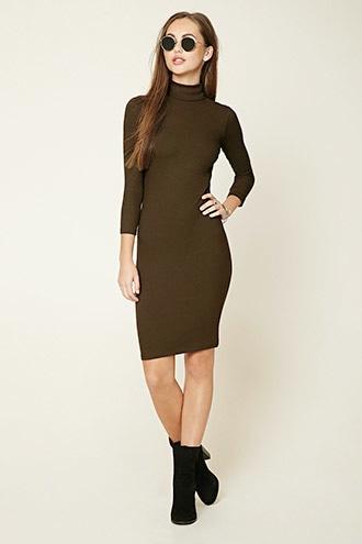 Forever21 Women's  Olive Turtleneck Midi Dress