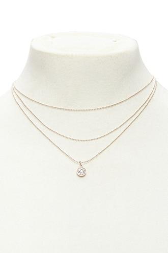 Forever21 Rhinestone Pendant Ball Chain Necklace