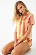 Forever21 Textured Striped Pajama Shirt & Shorts Set