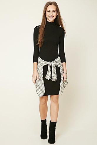 Forever21 Women's  Black Turtleneck Midi Dress