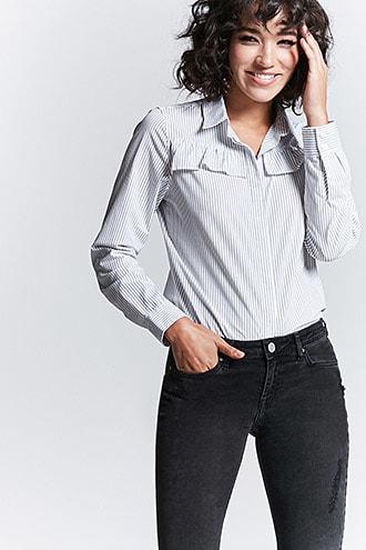 Forever21 Ruffled Pinstripe Shirt