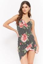 Forever21 Striped Floral Surplice Dress