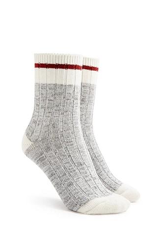 Forever21 Striped-trim Ribbed Crew Socks