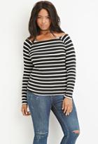 Forever21 Plus Women's  Striped Off-the-shoulder Top (black/white)