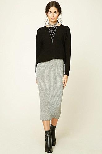 Love21 Women's  Contemporary Sweater Midi Skirt