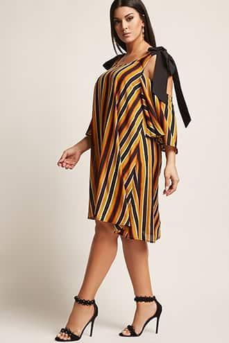 Forever21 Plus Size Stripe Open-shoulder Mini Dress