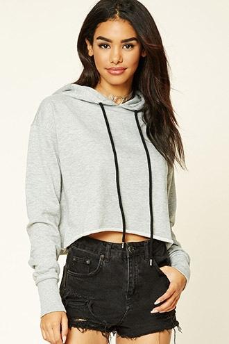 Forever21 Women's  Heather Grey Raw-cut Hem Hoodie