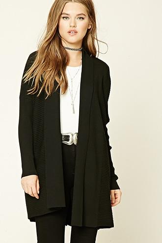Forever21 Women's  Black Ribbed Knit Cardigan