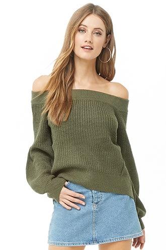 Forever21 Off-the-shoulder Balloon Sleeve Sweater