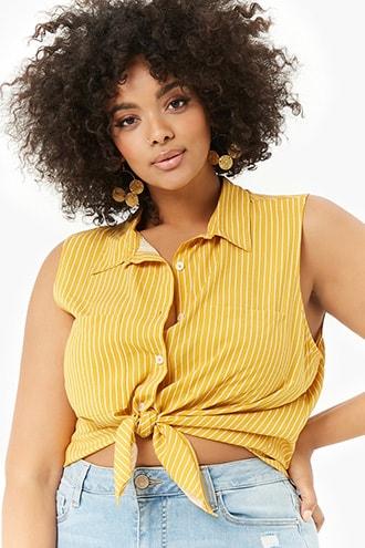 Forever21 Plus Size Striped Double Pocket Top