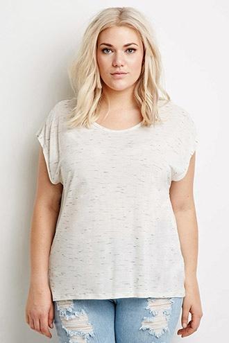 Forever21 Plus Size Chiffon-paneled Slub Knit Top