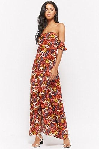 Forever21 Floral Print Off-the-shoulder Maxi Dress