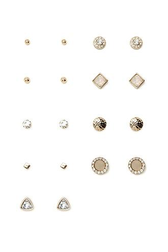 Forever21 Gold & Clear Geo Faux Gem Stud Set