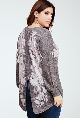 Forever21 Plus Size Floral Tulip-back Marled Sweater