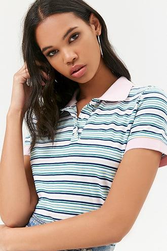 Forever21 Striped Cropped Polo