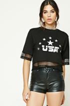 Forever21 Usa Metallic Graphic Crop Top