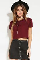 Forever21 Women's  Wine Ribbed Knit Crop Top