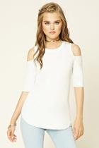 Forever21 Women's  Ivory Ribbed Knit Open-shoulder Top