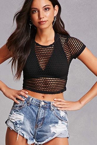 Forever21 Sheer Netted Crop Top