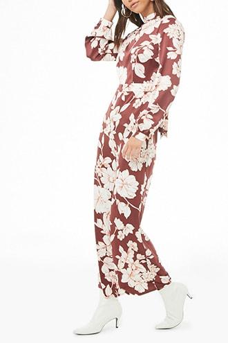 Forever21 Satin Floral Print Wide-leg Jumpsuit