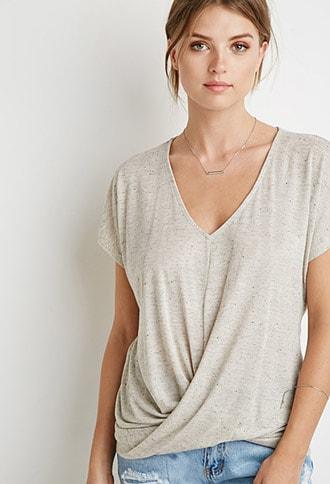 Forever21 Contemporary Twist-front Marled Tee