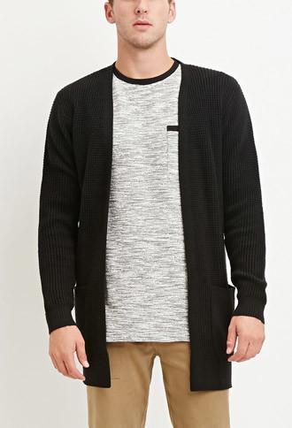 21 Men Waffle Knit Cardigan