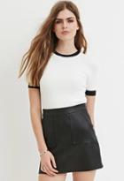 Love21 Women's  Ivory & Black Contemporary Contrast-trim Ribbed Sweater