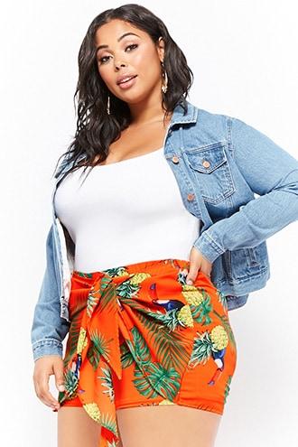 Forever21 Plus Size Mock Wrap Toucan Print Shorts