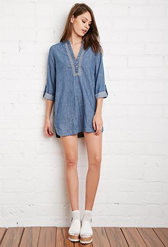 Forever21 Embroidered Denim Dress