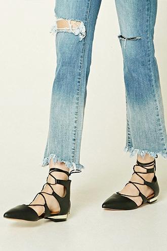 Forever21 Lace-up Faux Leather Flats