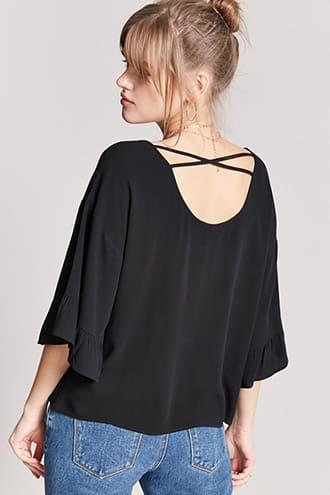 Forever21 Crisscross-back Ruffle-sleeve Top