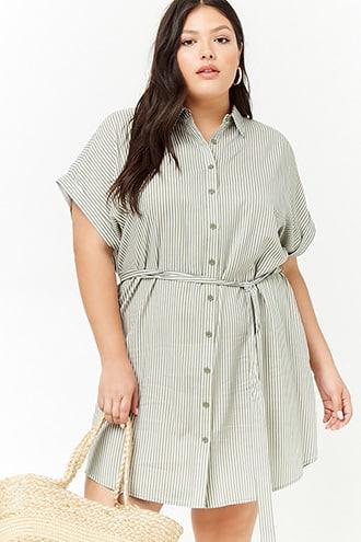 Forever21 Plus Size Pinstriped Shirt Dress