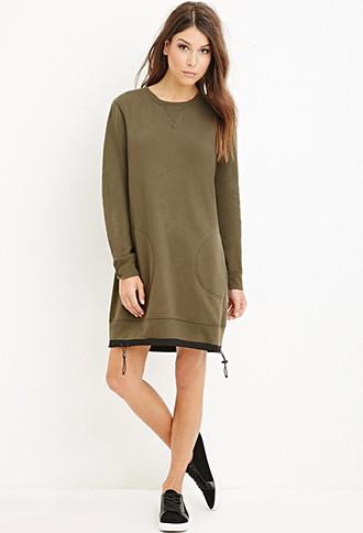 Forever21 Women's  Drawstring Sweatshirt Dress (olive)