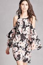 Forever21 Satin Floral Open-shoulder Dress