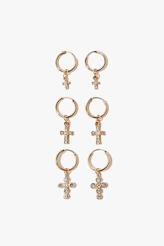 Forever21 Cross Charm Hoop Earrings Set