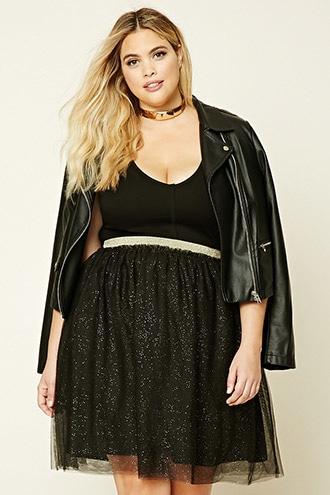 Forever21 Plus Women's  Black & Gold Plus Size Metallic-flecked Skirt