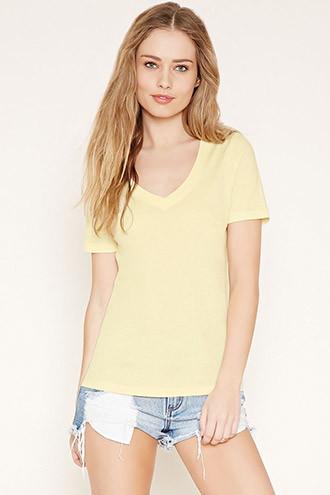 Forever21 Plus Women's  Pale Banana V-neck Tee