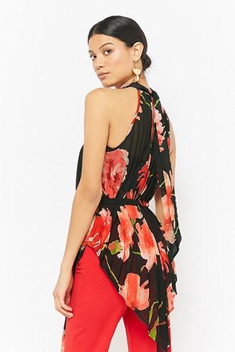 Forever21 Floral Accordion-pleated Tunic