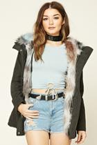 Forever21 Women's  Black & Blue Faux Fur-lined Parka