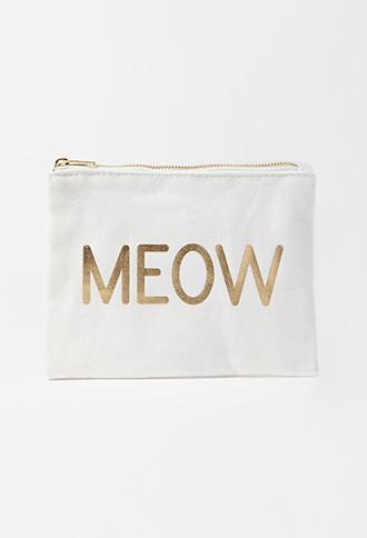 Forever21 Metallic Meow Canvas Pouch
