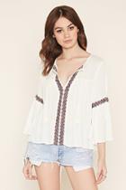 Forever21 Women's  Lace-embroidered Peasant Top